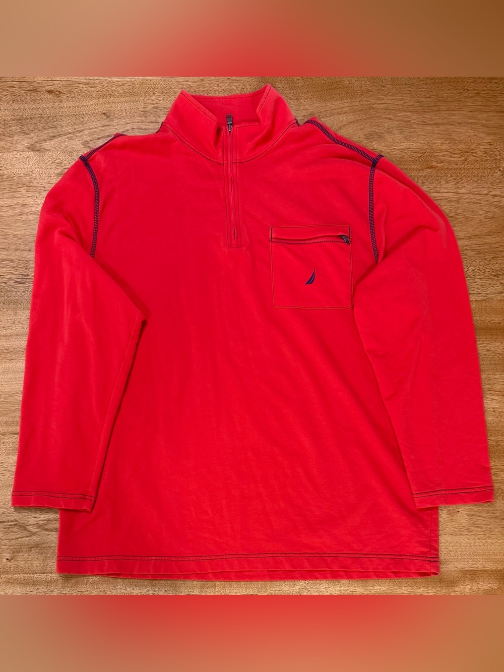 Nautica - Men’s 1/4 Zip Pullover Sweatshirt | Red w/ Blue Stitching | Size 2XL